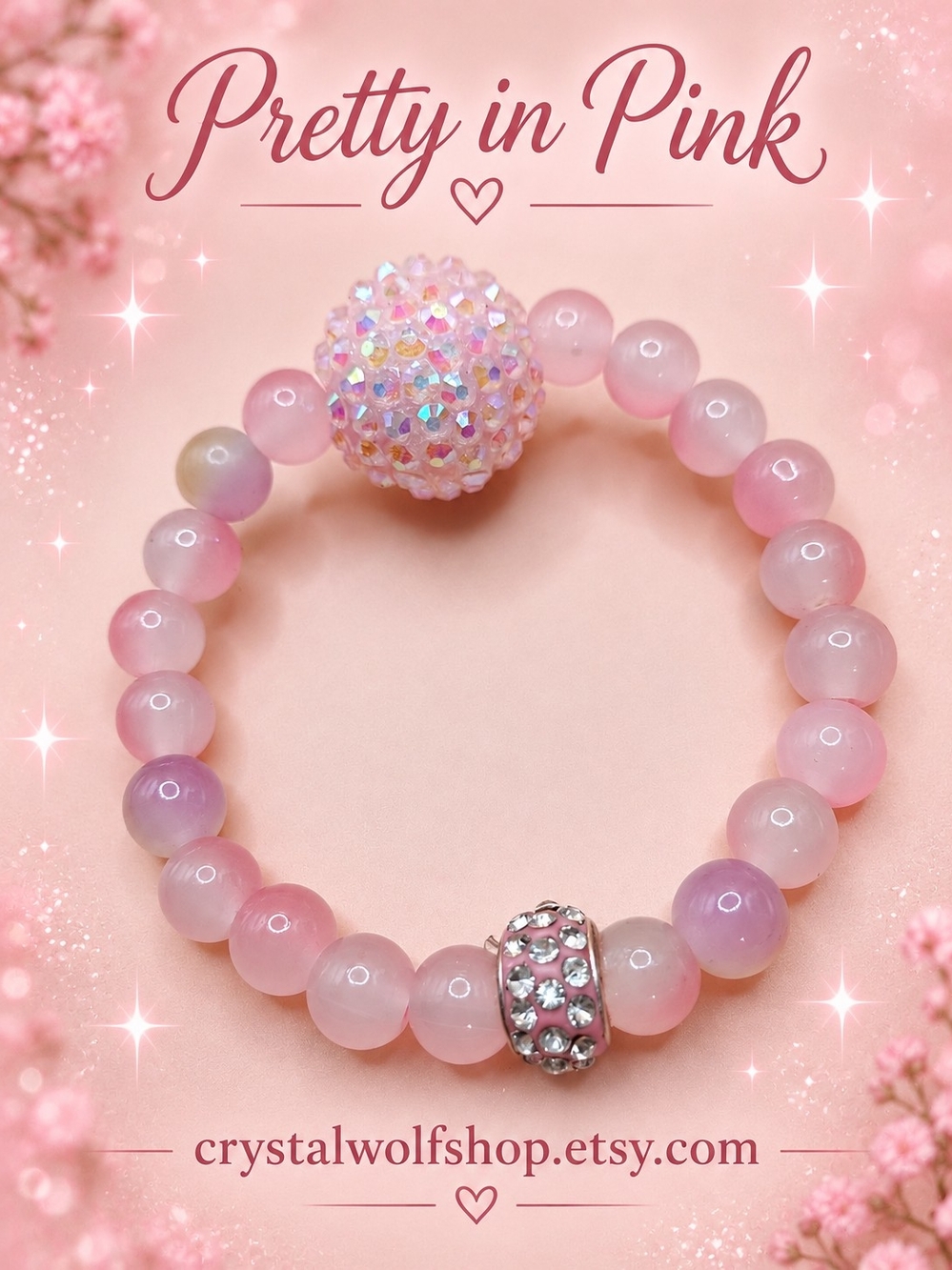 Pink Crystal-Accent Beaded Stretch Bracelet